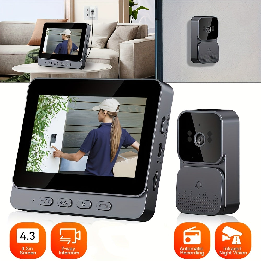 10.92 sm ekranli video eshik qo'ng'irog'i, interkom, infraqizil tungi ko'rish, uzoq muddatli batareya, va ilovaga ehtiyoj sezmasdan oson ulanish.