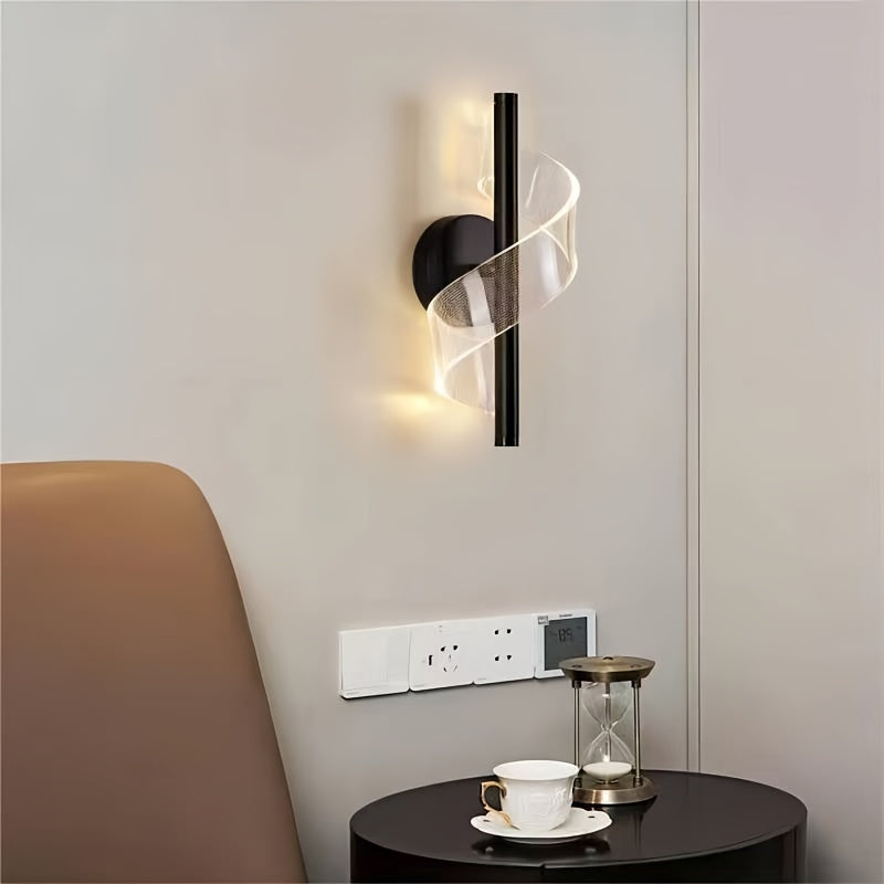 Contemporary S-Shaped LED Wall Sconce Golden Metal Acrylic Indoor Lighting for Bedroom Hallway