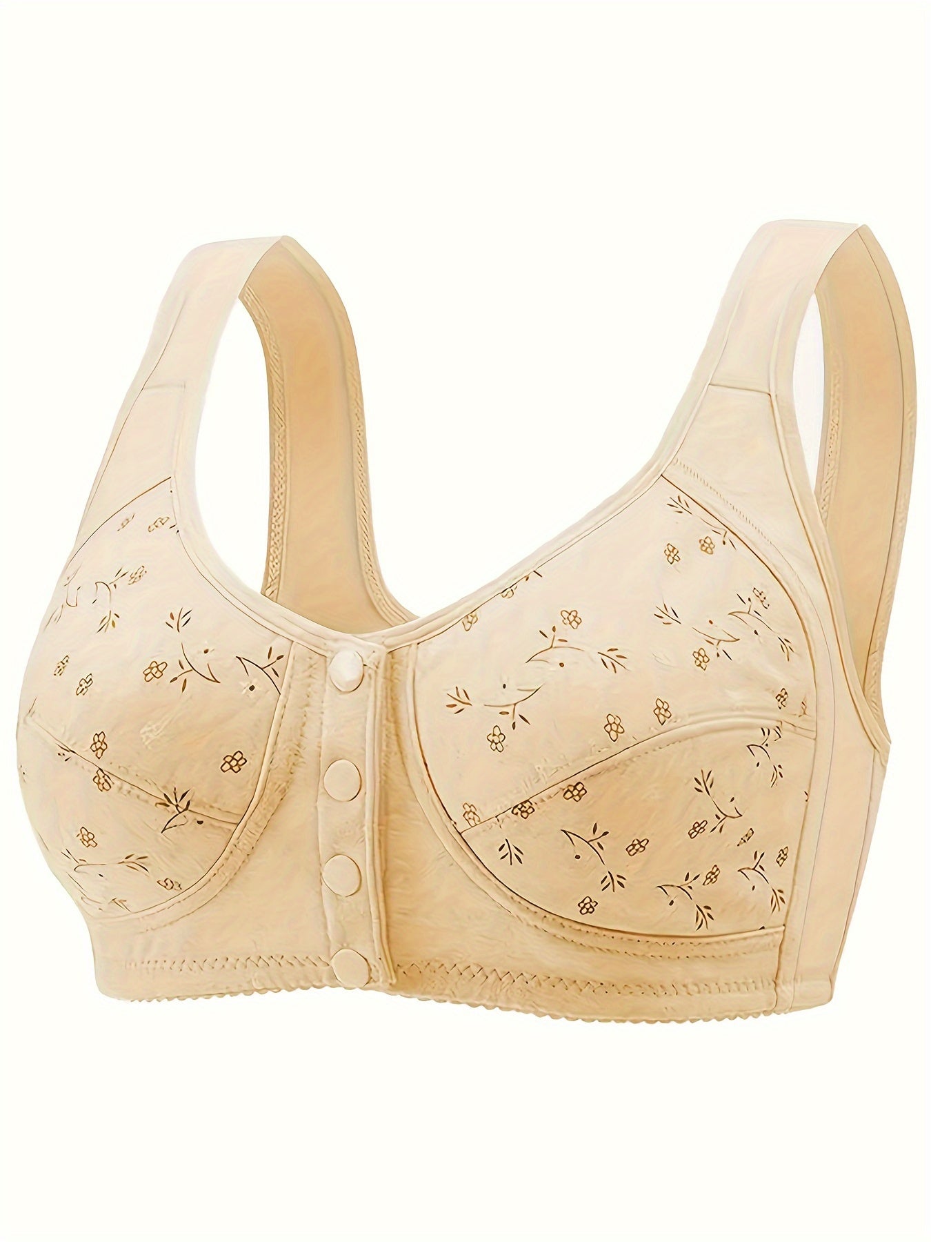 Women's Floral Print Wireless Bralette with Full Coverage and Front Closure