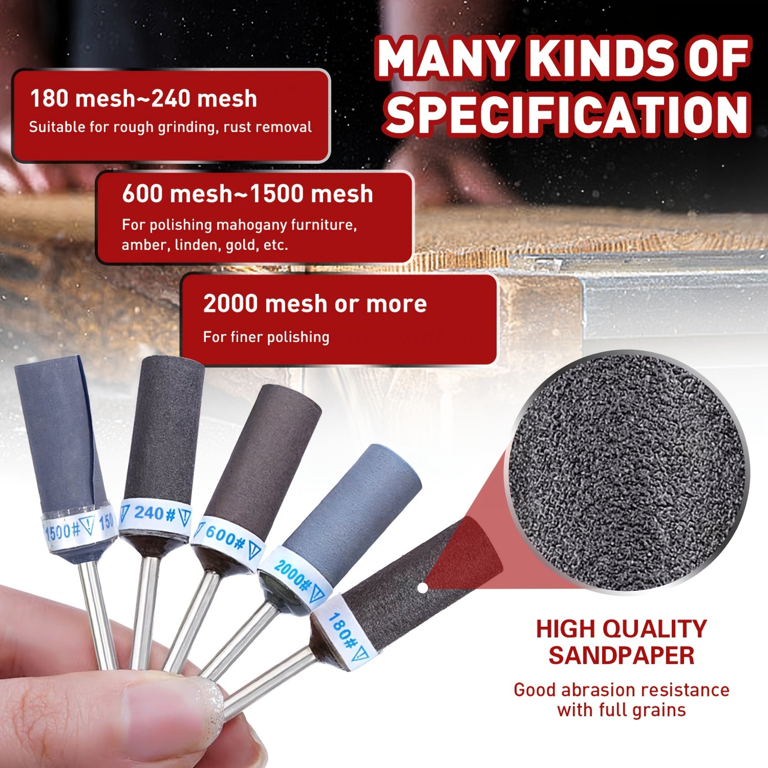 18-Piece Sanding Drums Set with Multi-Grit 1/8 Inch Shank for Metal Rust Removal and Grinding