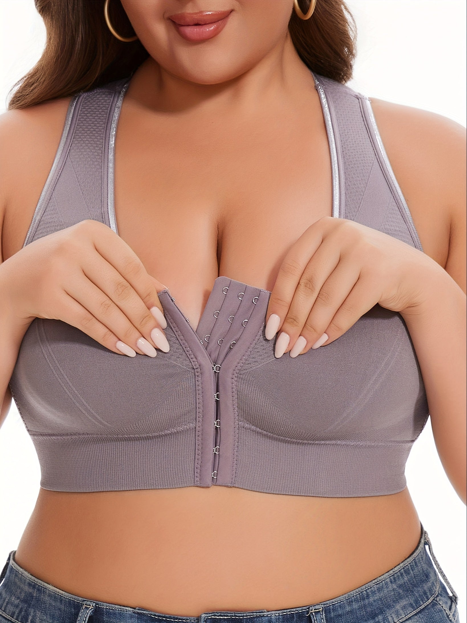 Plus Size Seamless Front Closure Sports Bra High Elasticity Workout Bra