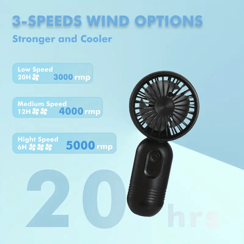 Mini Handheld Fan Rechargeable Battery USB Charging 3 Speeds Portable Personal Fan for Office Travel Camping