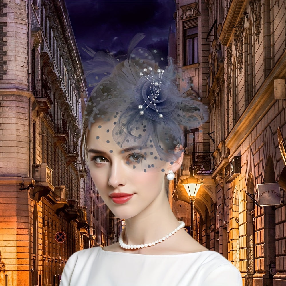 Flower Shaped Mesh Headband with Faux Feathers for Parties Proms Weddings