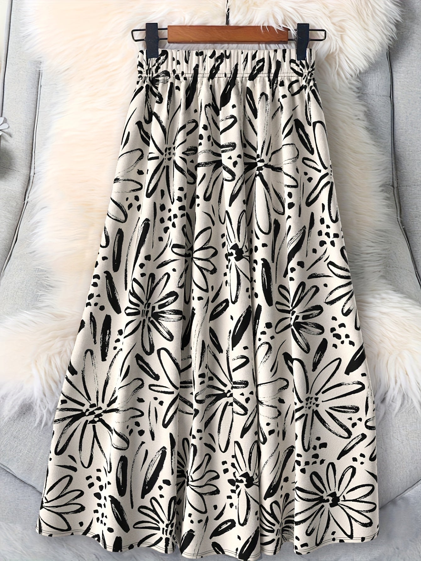 Plus Size Women's Mid-Length Skirt Elastic Waist Floral Print Summer Fashion