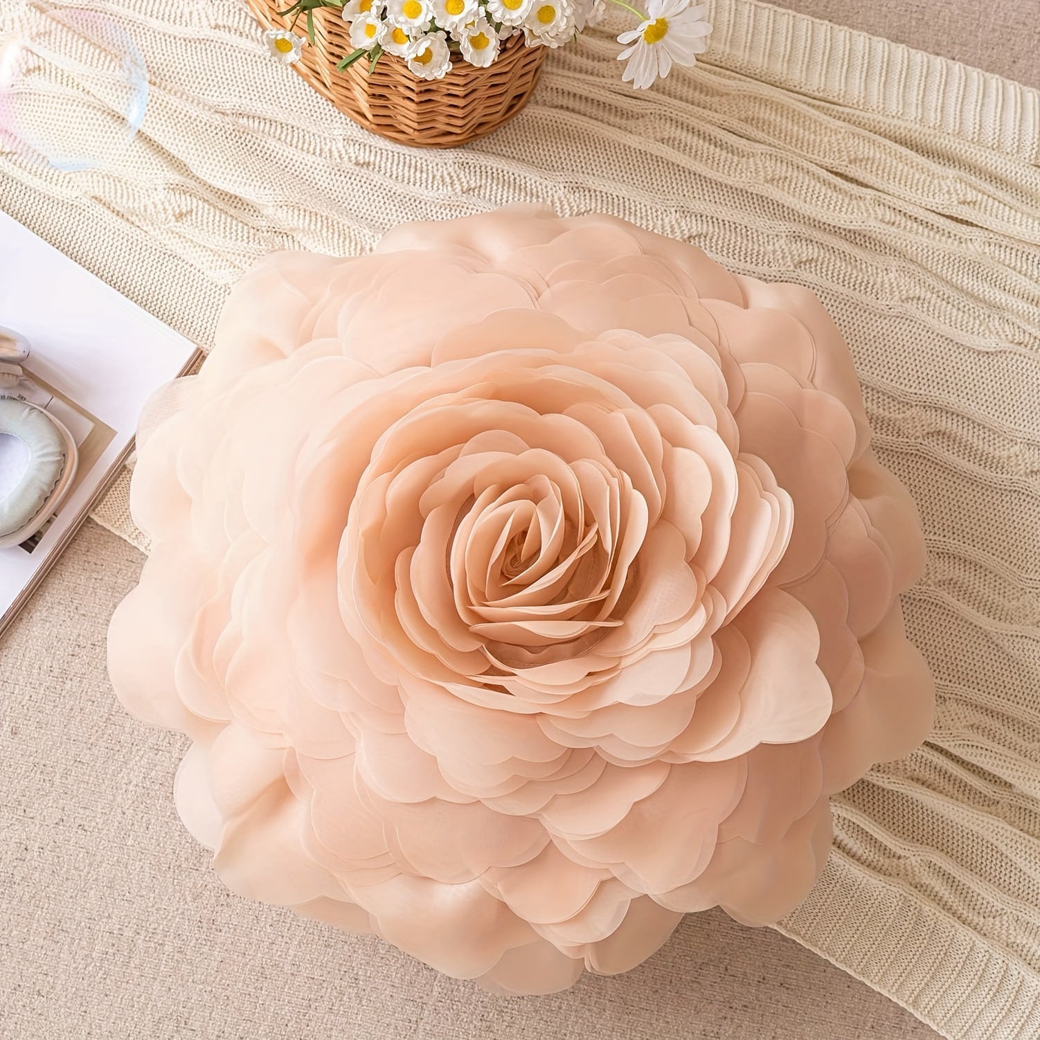 Funda de cojín de flores de tul de princesa en 3D, lujo ligero, decoración para dormitorio y sala de estar