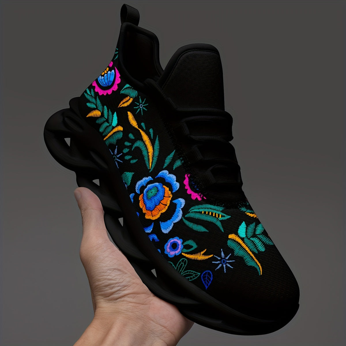 Women's Breathable Mesh Floral Print Sneakers Lightweight Non-Slip Slip-On Casual Shoes