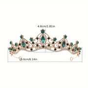 Diadema de princesa de metal para mujer con corona de cristales verdes, accesorio para el cabello de novia para bodas