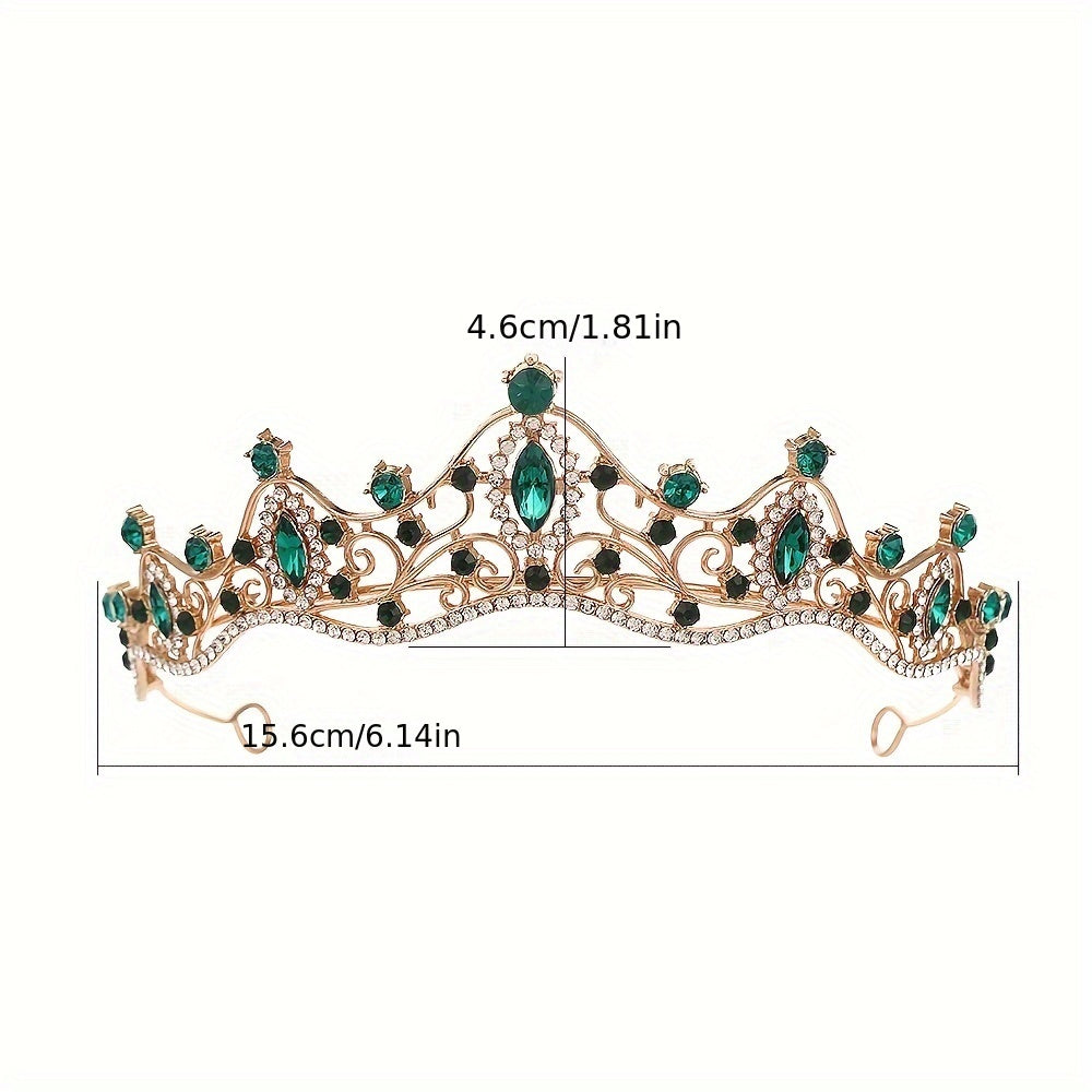Diadema de princesa de metal para mujer con corona de cristales verdes, accesorio para el cabello de novia para bodas