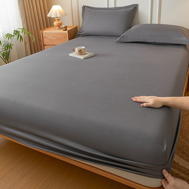 Light Blue Beige Full Wrap Fitted Sheet Non-Slip All-Season Bedding