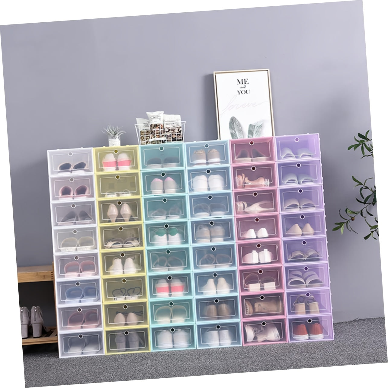Set of 12 Clear Plastic Shoe Storage Boxes with Lids Waterproof Folding Organizer