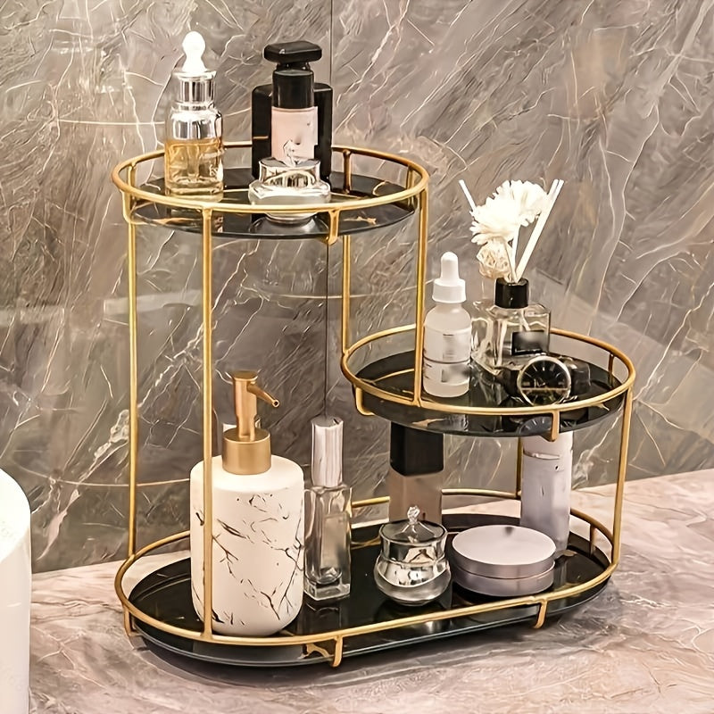Metal Bathroom Organizer with Multiple Tiers and Display Shelf for Cosmetics and Toiletries