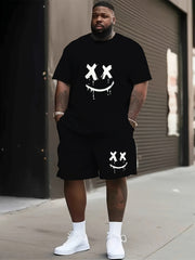 Plus Size Men's T-Shirt and Shorts Set with Smile Face Graphic for Summer Outdoor Sports