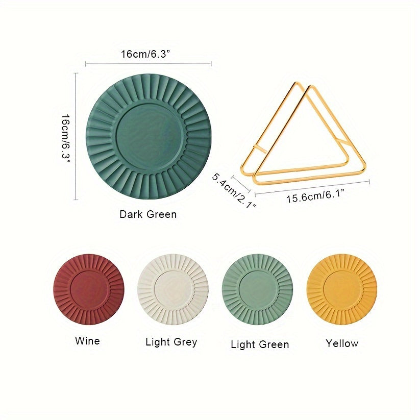 Set of 6 Silicone Cup Coasters with Sunflower Design and Metal Holder