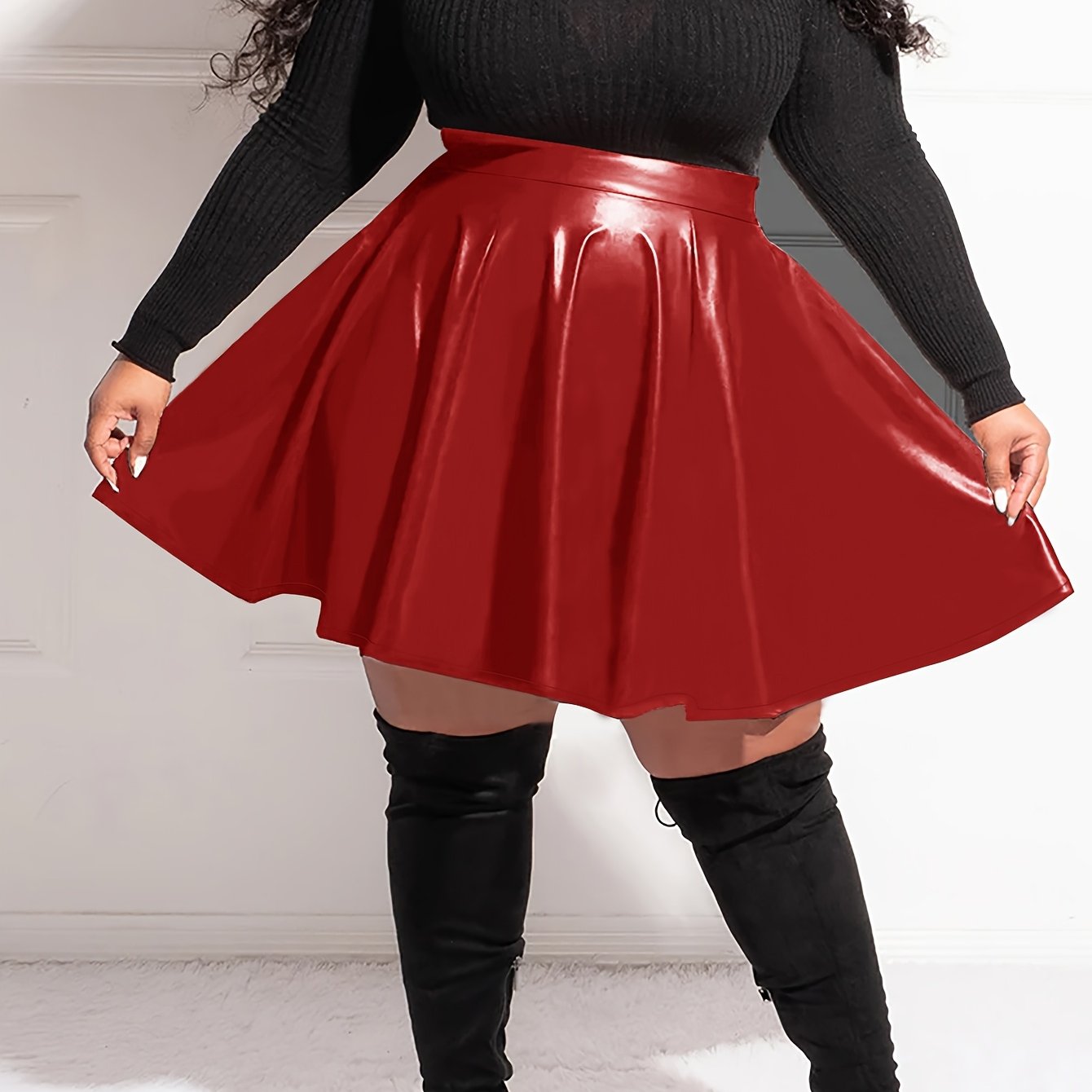 Falda midi de poliéster para mujer talla grande rosa cómoda y casual