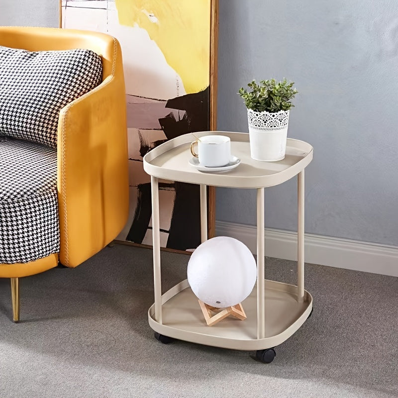 Mesa auxiliar móvil multifuncional de color marrón café, resistente de plástico para dormitorio, sala de estar y oficina