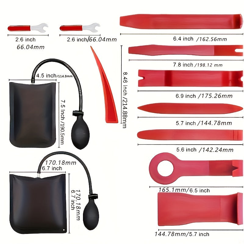 18pcs Car Emergency Tool Kit with Air Wedge and Organizer for Garage Storage