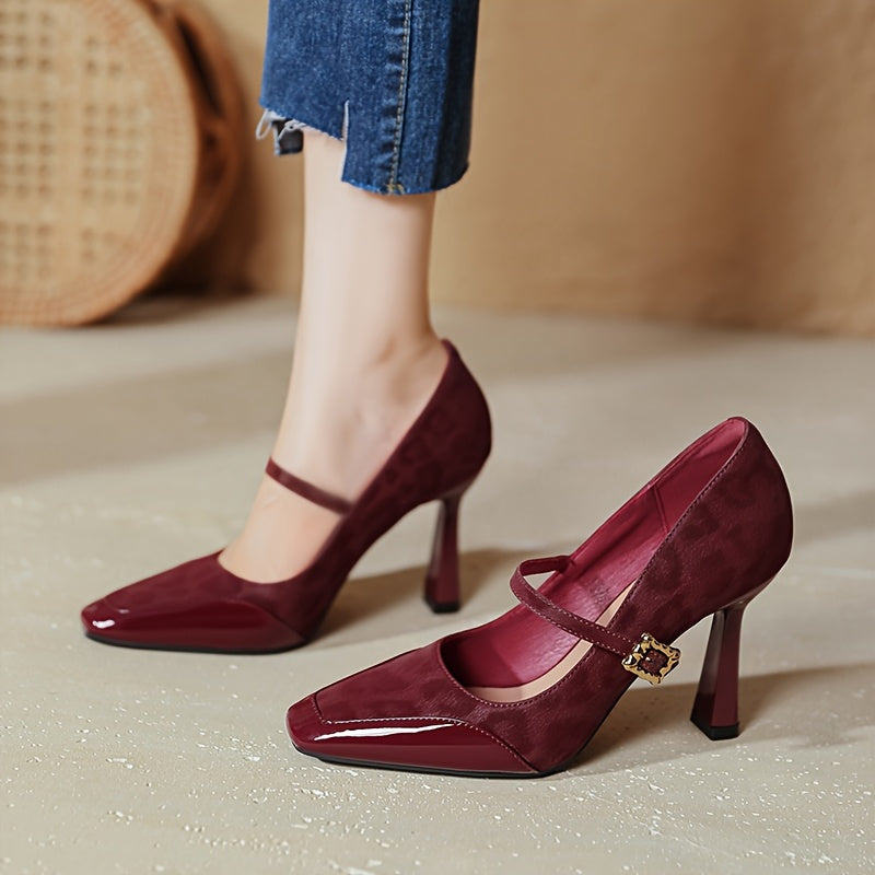 Women's Plus Size Leopard Print Pointed Toe Heeled Shoes with Ankle Strap