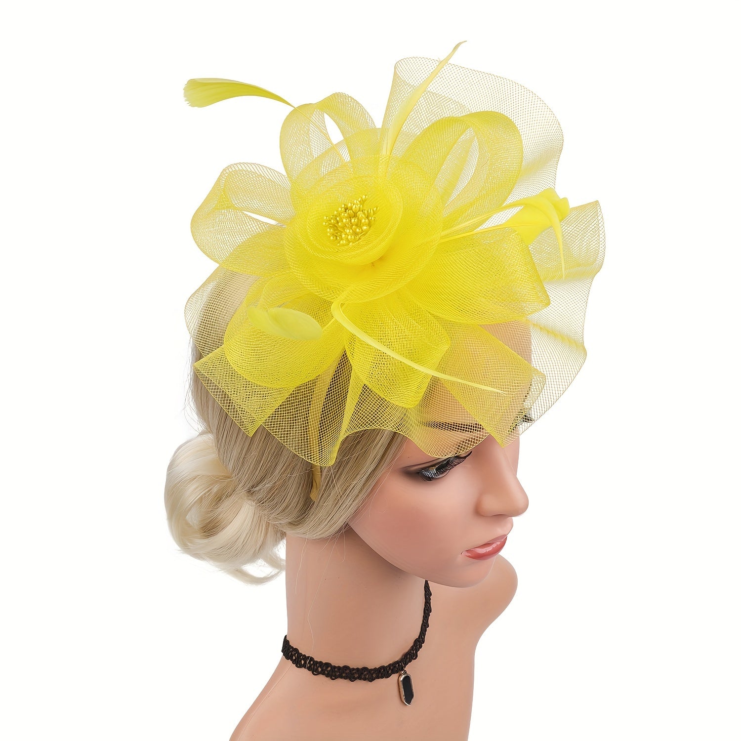 Faux Feather Flower Headband for Women Wedding Tea Party Fascinator Accessory