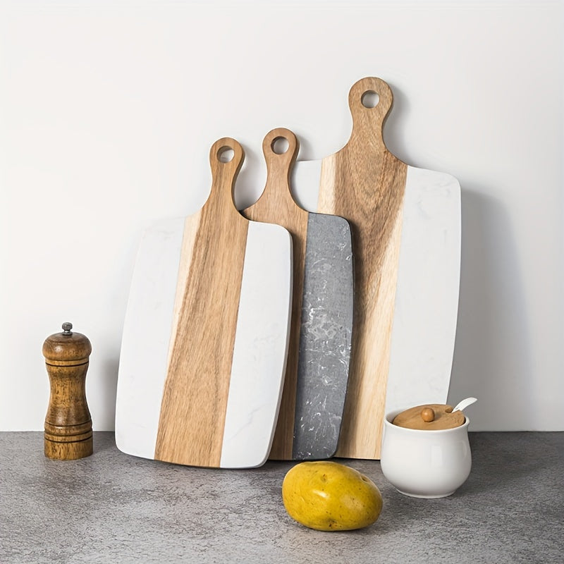 Marble and Wood Handled Chopping Board for Bread Vegetables Fruit