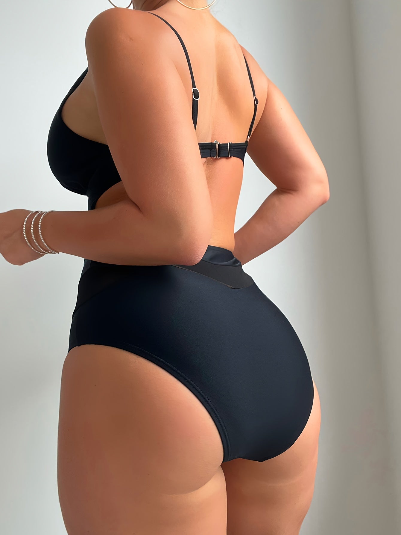 Seductive One-Piece Swimsuit with Mesh High Waist V-Neck Cut-Out Details