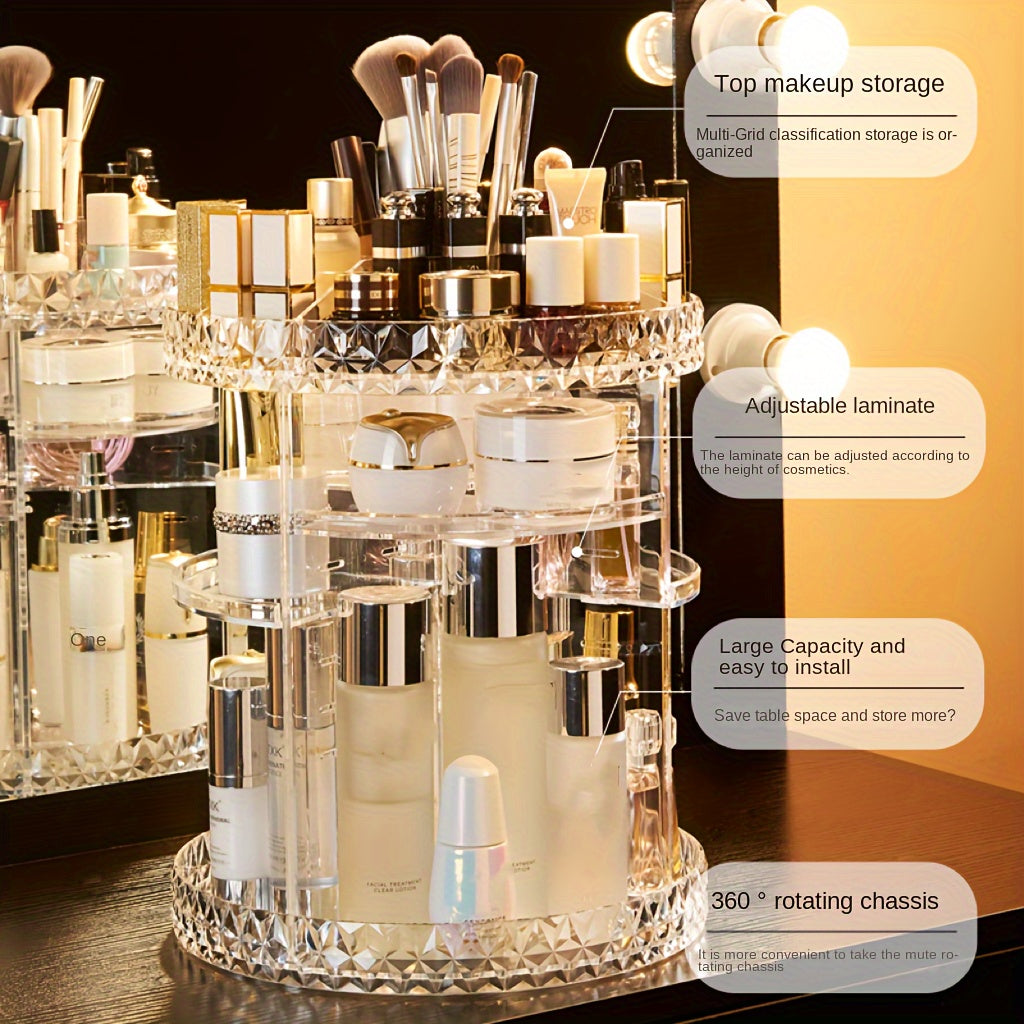 Rotating Makeup Organizer with High Capacity Storage for Skincare and Cosmetics