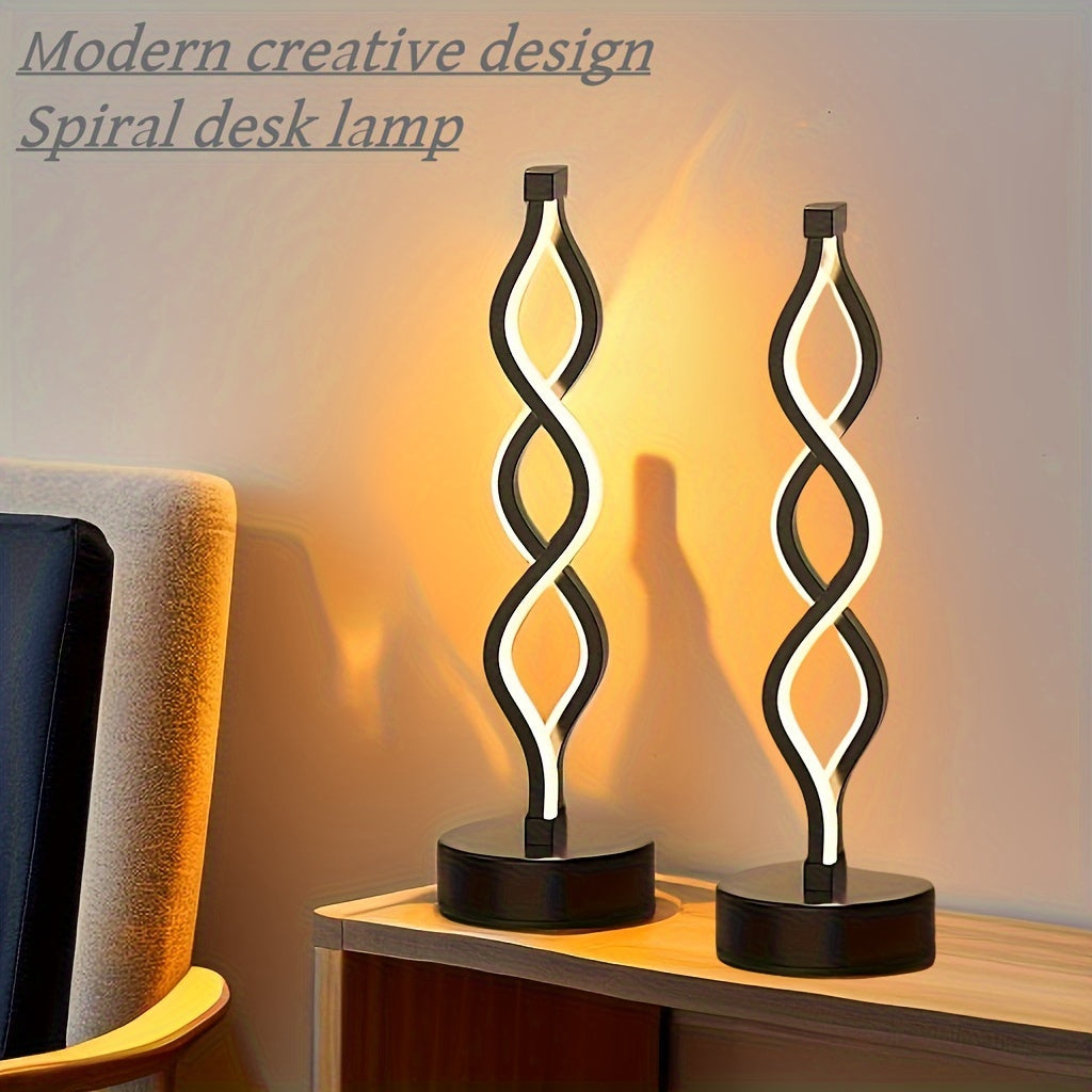 Set of 2 Color Changing Spiral LED Table Lamps Modern Metal USB Powered Fantasy Decor