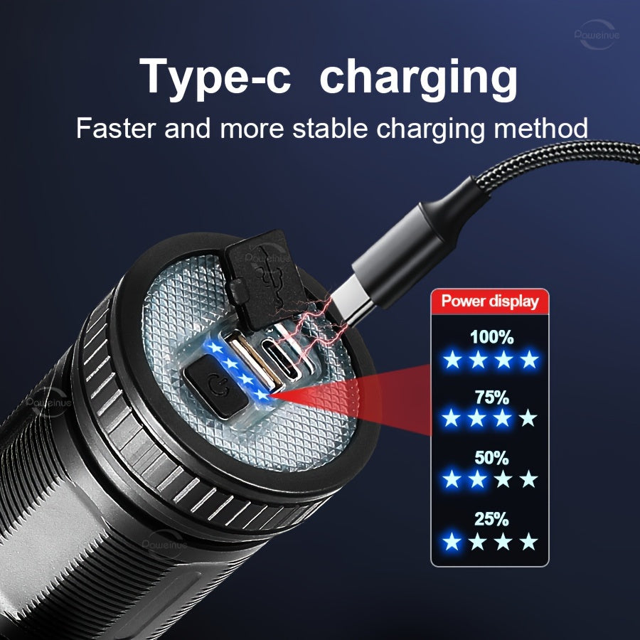 30W Rechargeable LED Handheld Flashlight with 5 Modes SOS Function and 2600mAh Battery