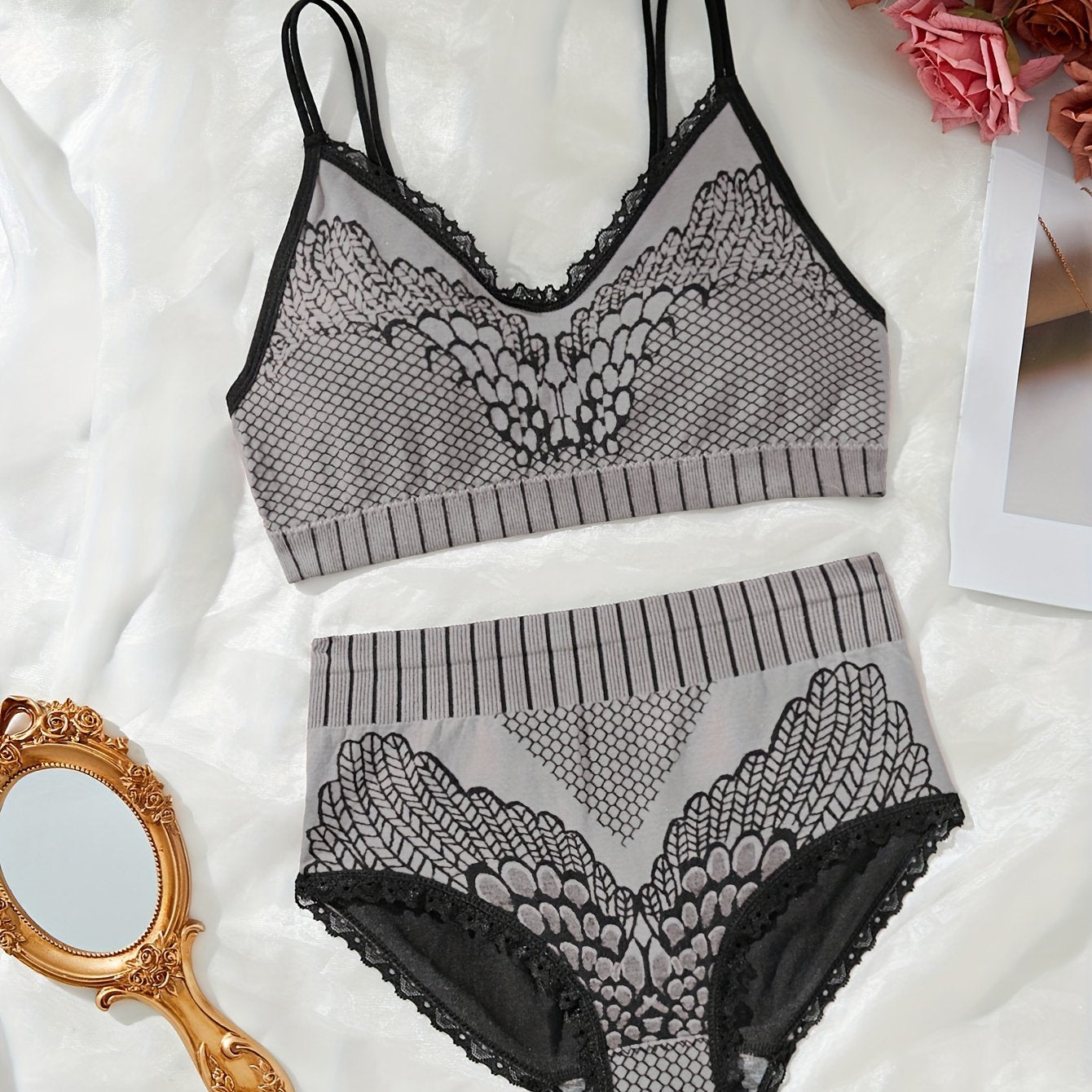 Women's High-Waisted Underwear Set with Double Shoulder Straps for Abdominal Support