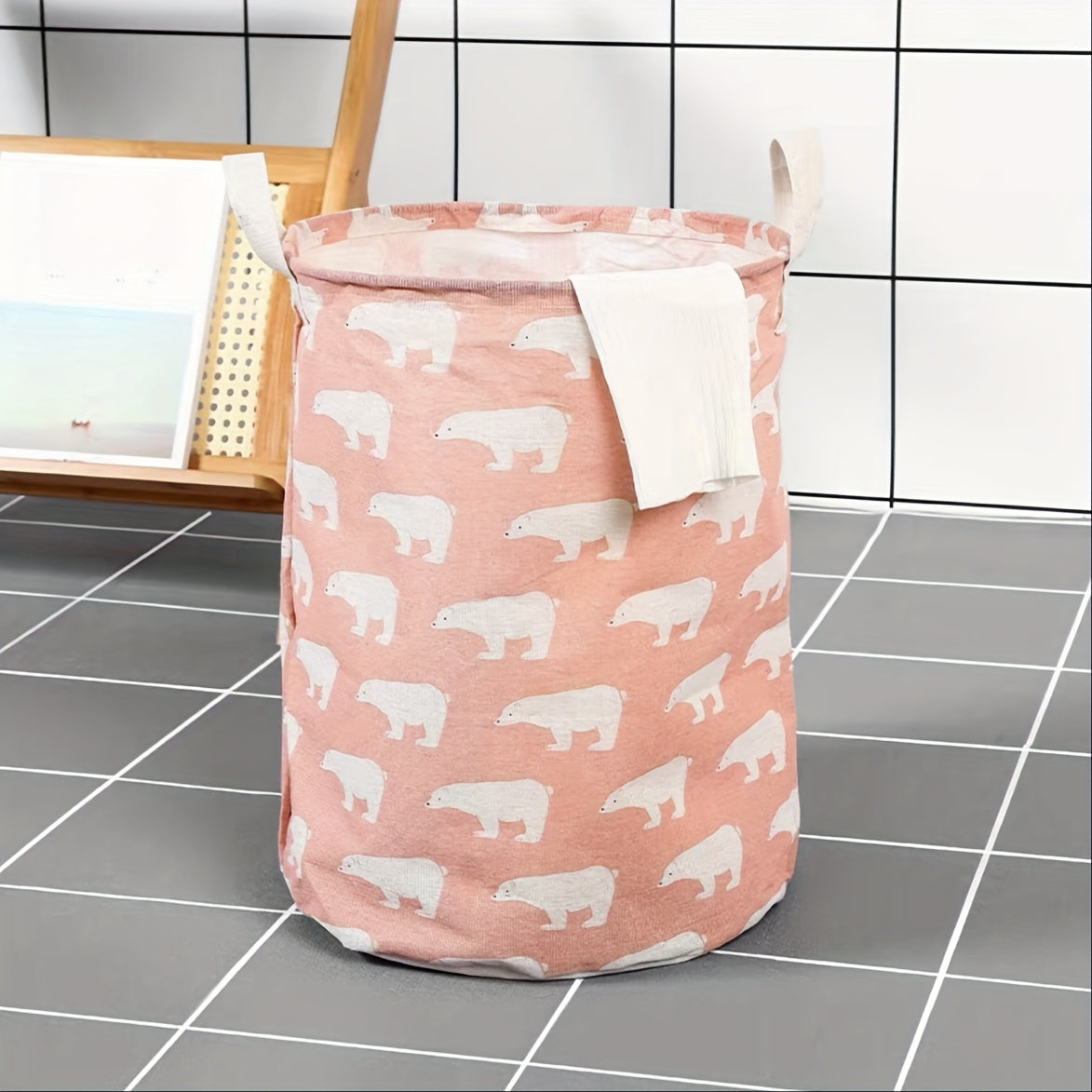 Yopqichli aylana qog'ozdan tayyorlangan kir yuvish savati, yotoqxona, hammom va ofis uchun saqlash