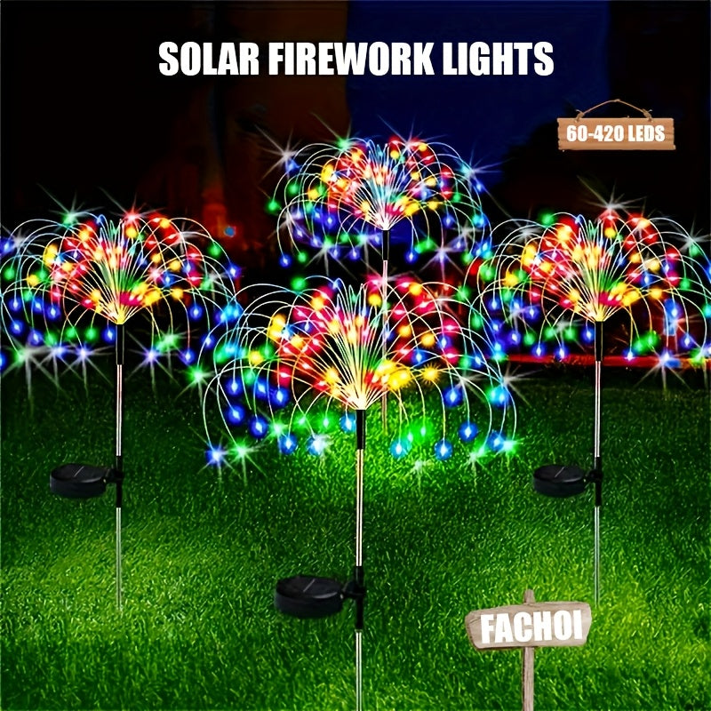 Luces solares para exteriores resistentes a salpicaduras con 8 modos de fuegos artificiales multicolor blanco cálido