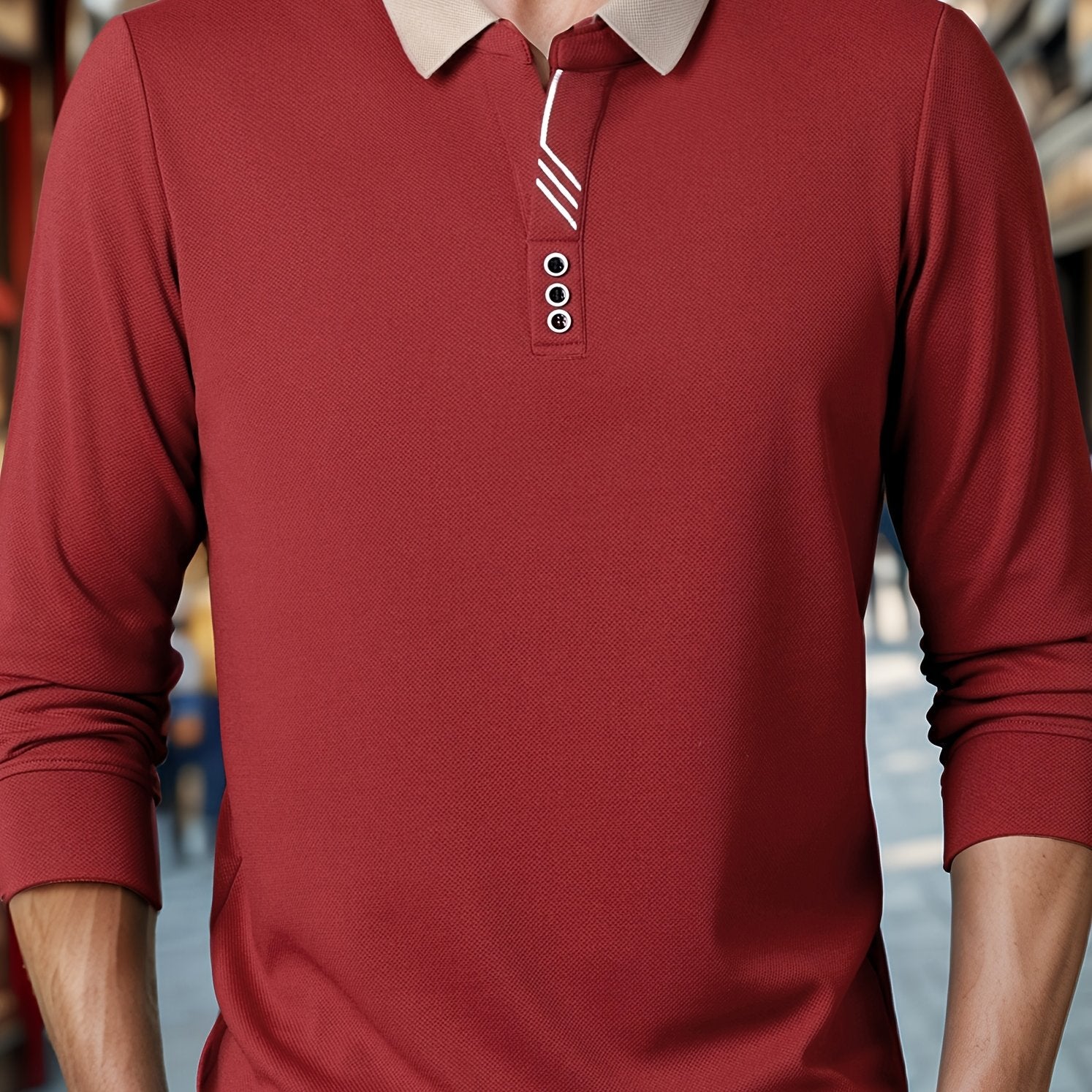 Camisa de golf de manga larga para hombre, punto de poliéster de color sólido, casual, ajuste regular