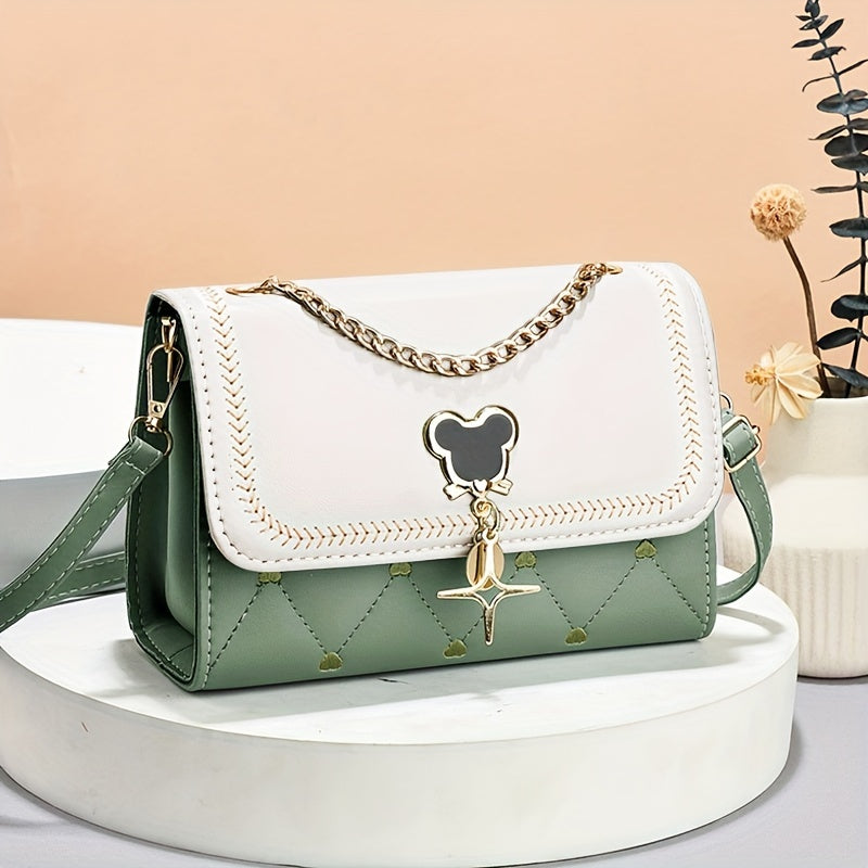 Women's Embroidered Crossbody Bag with Chain Strap Water-Resistant PU