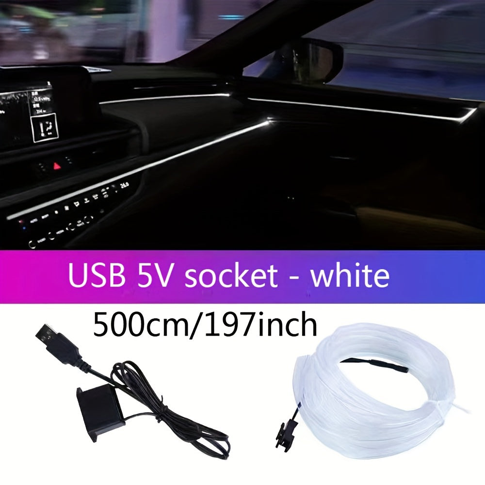 Tira de luz de neón USB flexible para coches azul 3m 118in a 5m 197in