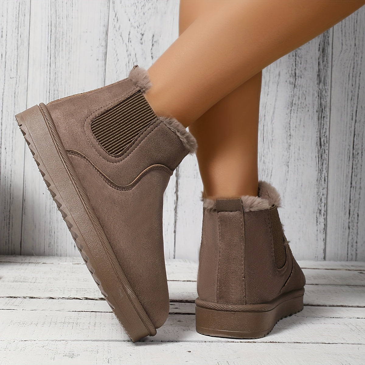 Women Fluffy Snow Boots Solid Color Winter Plush Lined Warm Shoes