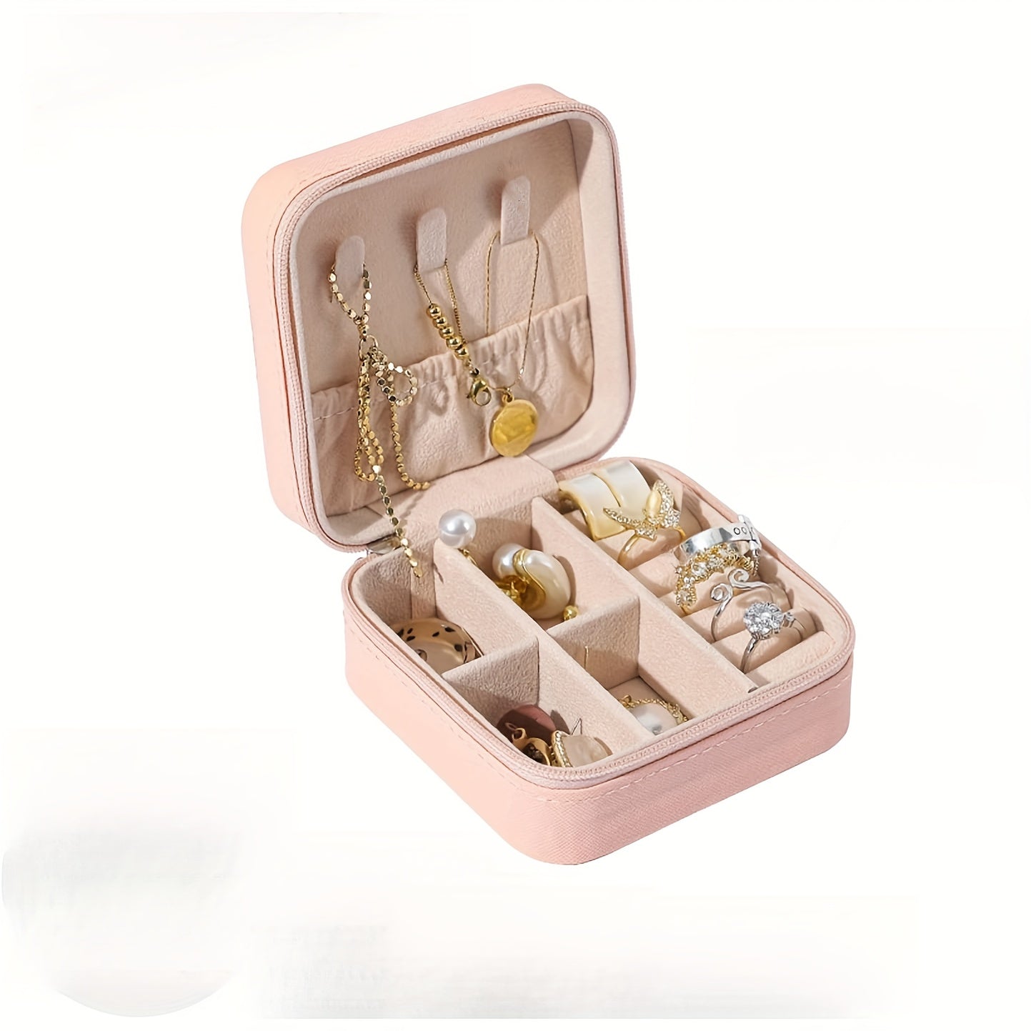 Pequeño organizador de viaje para joyas para anillos, pendientes y collares con compartimentos
