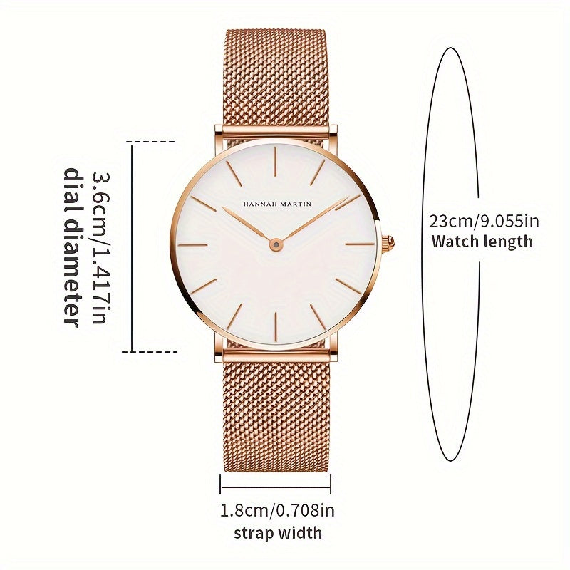 Women's Quartz Watch Stainless Steel Mesh Band Zinc Alloy Case Light Luxury Simple Fashion Wrist Watch