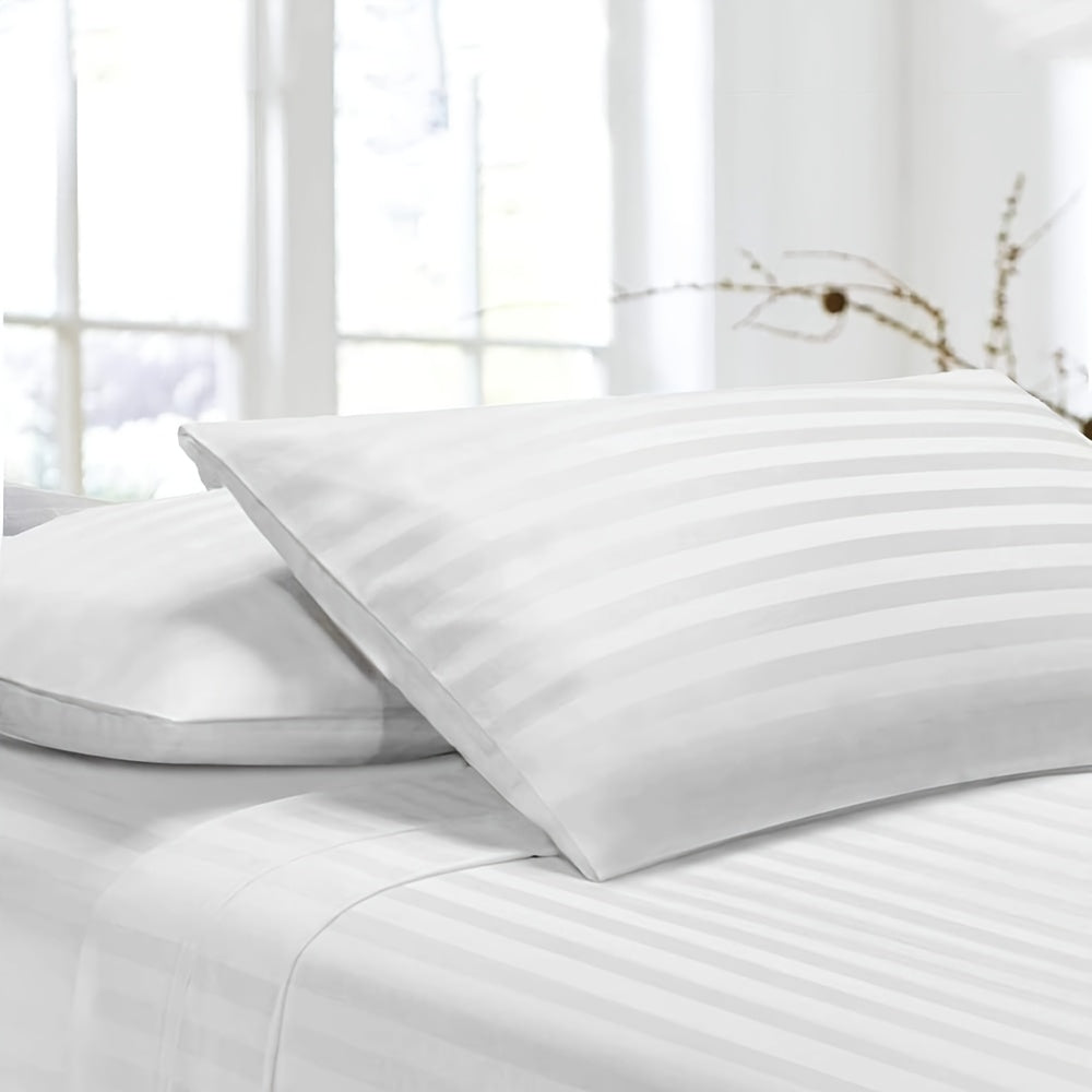 Satin Stripe Pillowcase White Khaki Breathable Soft Durable Hotel Home