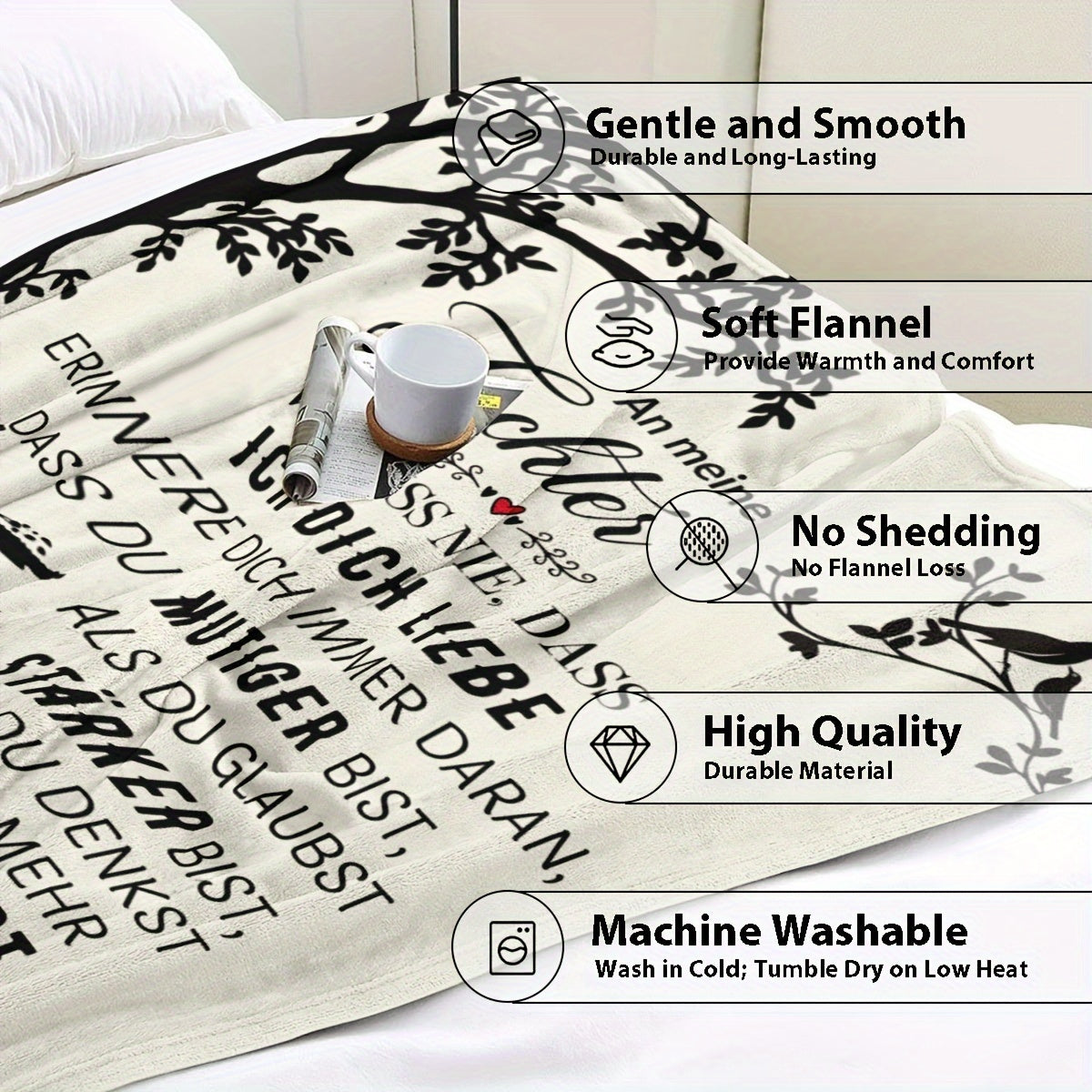 German-Themed Throw Blanket with Motivational Quote Polyester All-Season Cozy Bed Sofa Car Nap