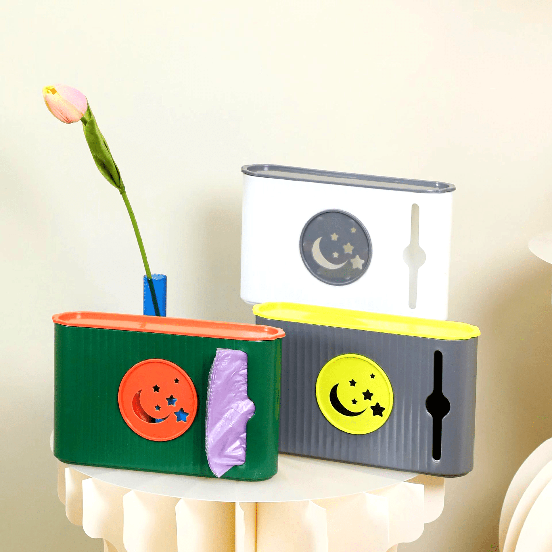 Caja de almacenamiento para bolsas de basura de pared de una pieza, soporte para bolsas de plástico, organizador sin perforaciones