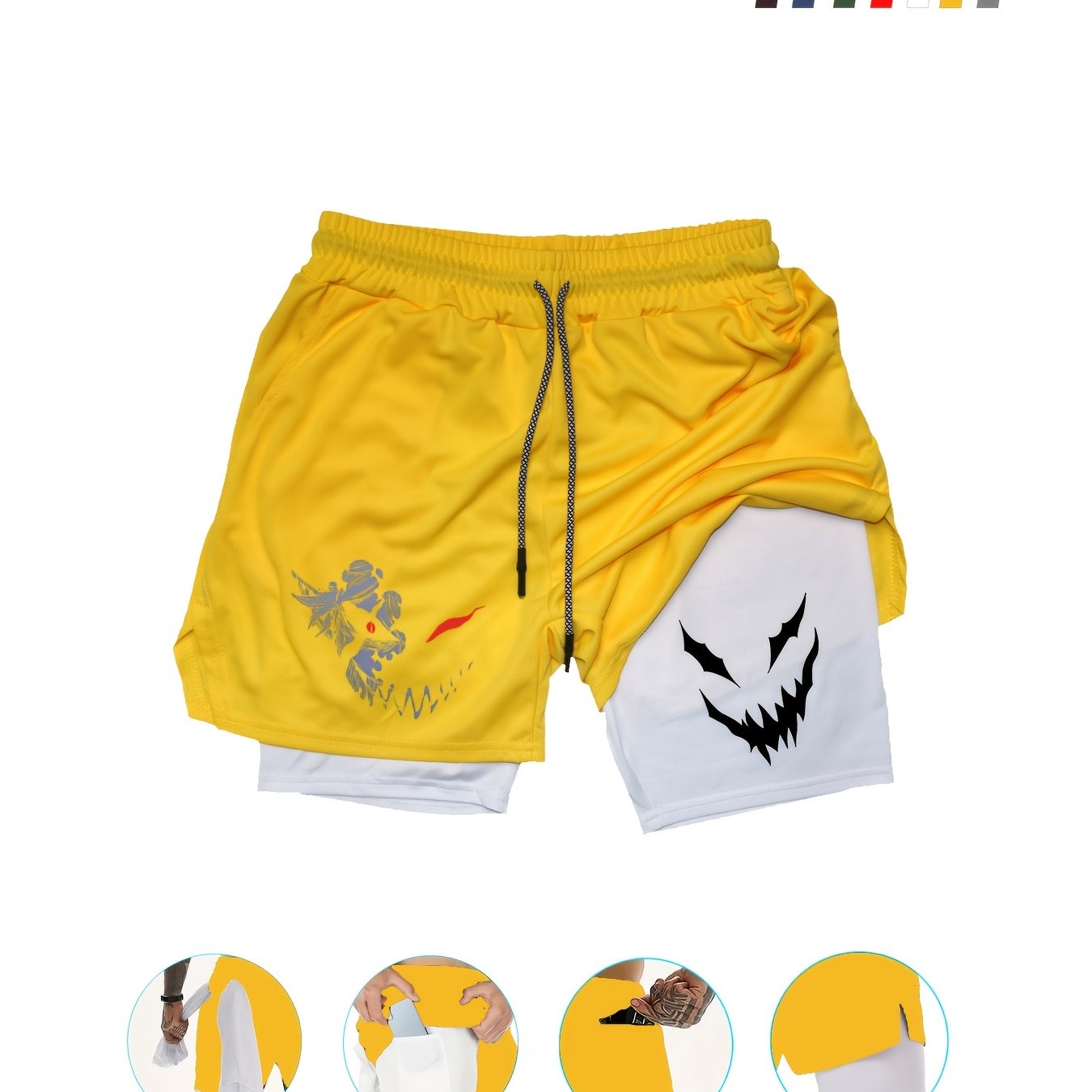 Men's Quick-Dry Dual-Layer Shorts with Pockets in Olive Green for Gym Running Sports