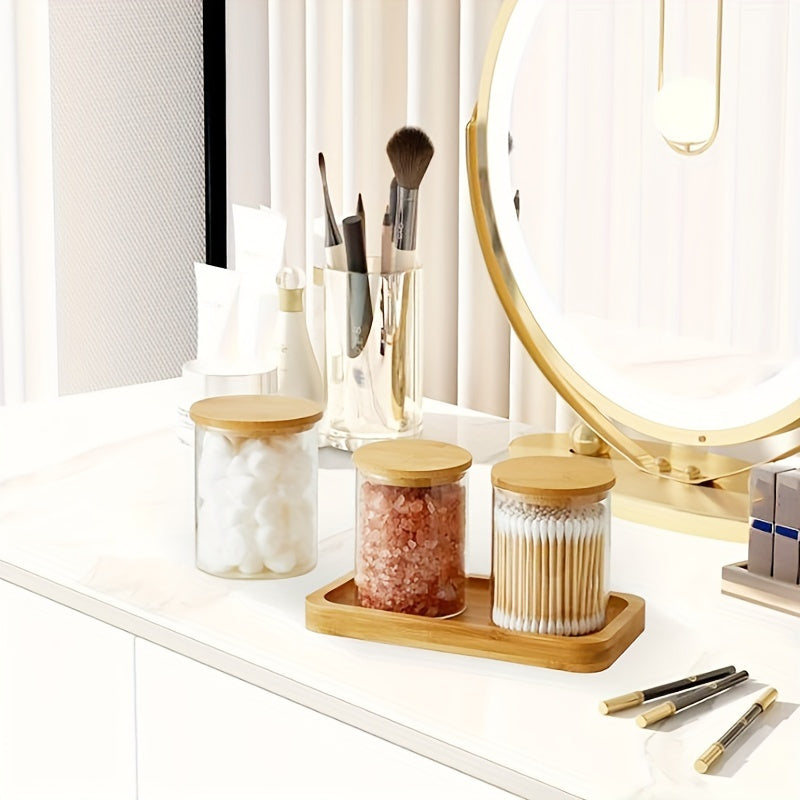 1/2/3/4 ta Akril Qopqoq Dispenserlar, Hammom Aksessuarlarini Saqlash uchun Bambuk Qopqoq bilan. Ferma yoki Boho Hammom Dekorasi uchun ideal.