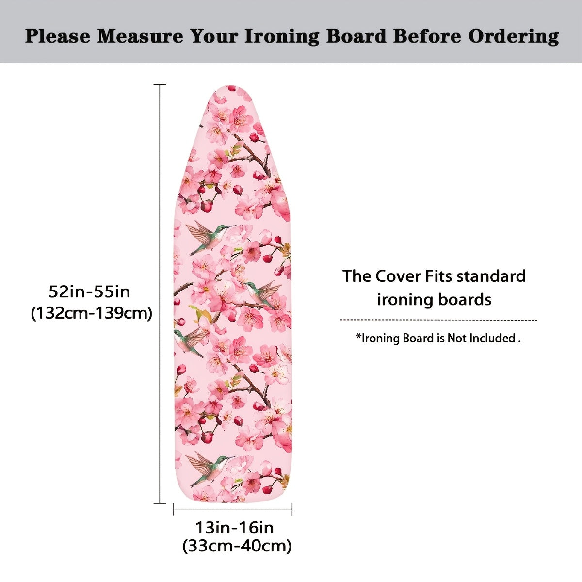 Ironing Board Cover Floral Hummingbird Pattern 38x137cm Thick Padding Elastic Edge