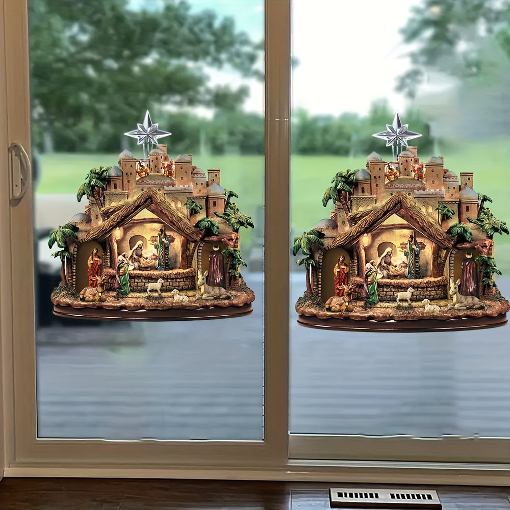 Nativity Scene Christmas Window Cling Self-Adhesive PVC Holiday Decor