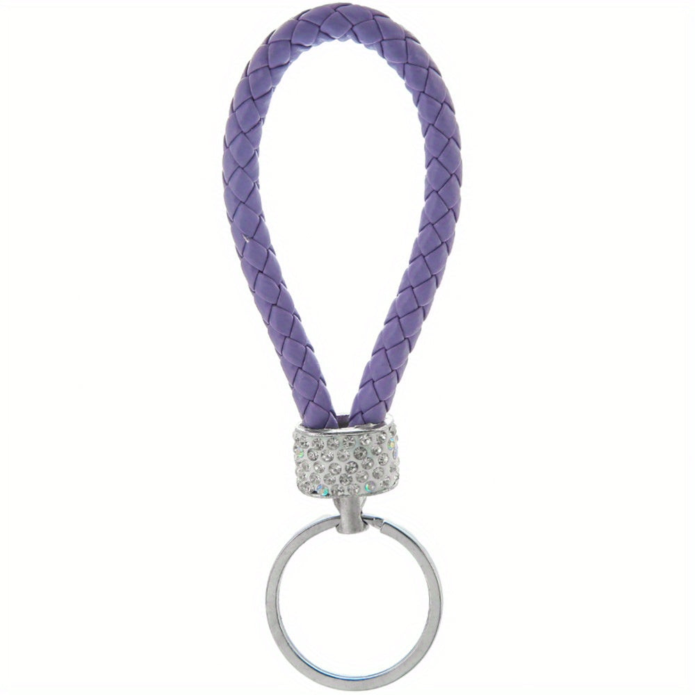 Unisex Braided Rope Rhinestone Car Keychain Monochrome Jewelry