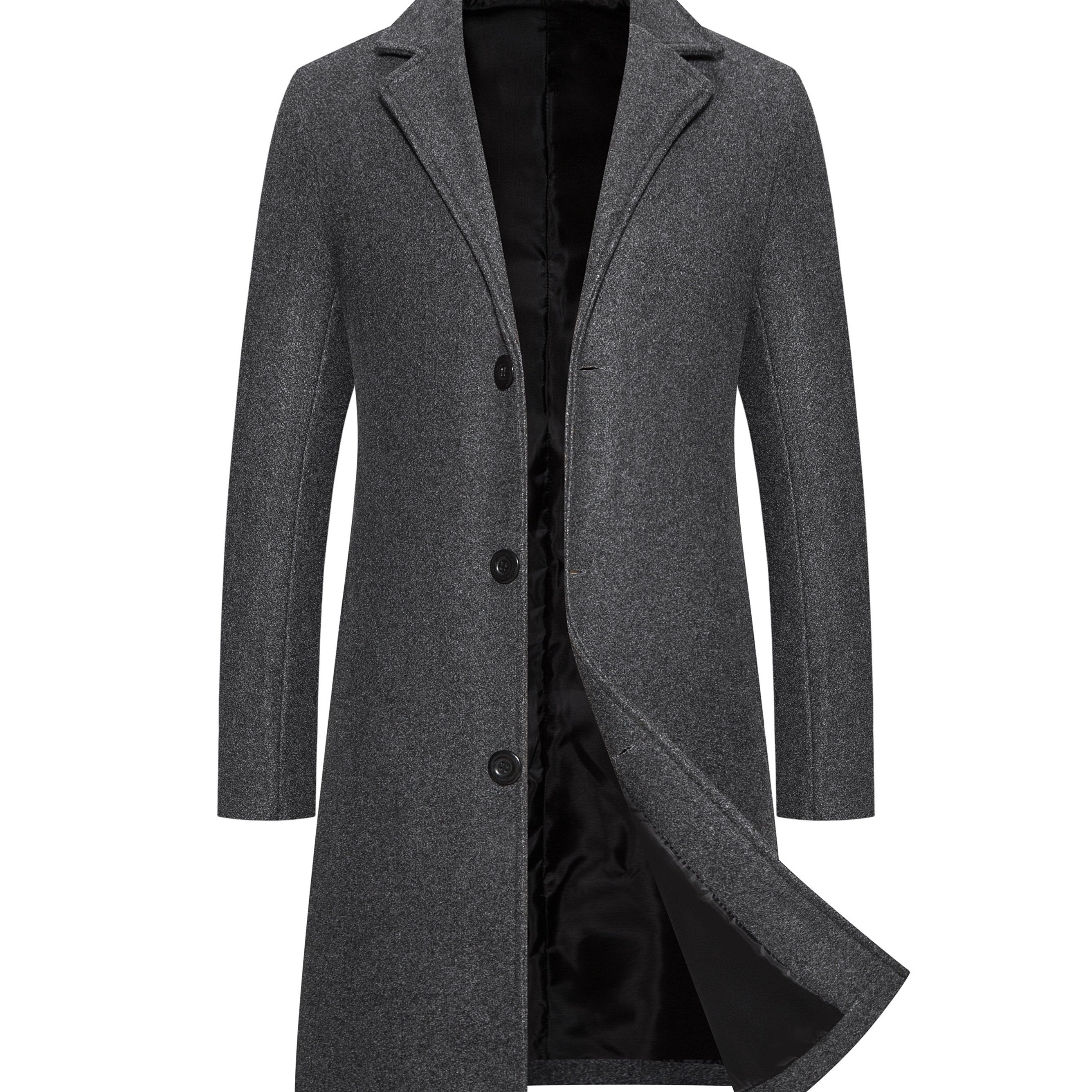 Men's Cotton Blend Mid-Length Trench Coat Casual Military All-Season with Lapel Button Closure