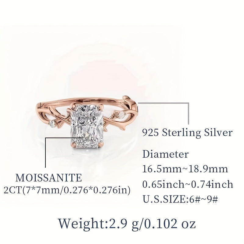Sterling Silver 2ct Moissanite Engagement Ring with Thorn Branch Design for Women
