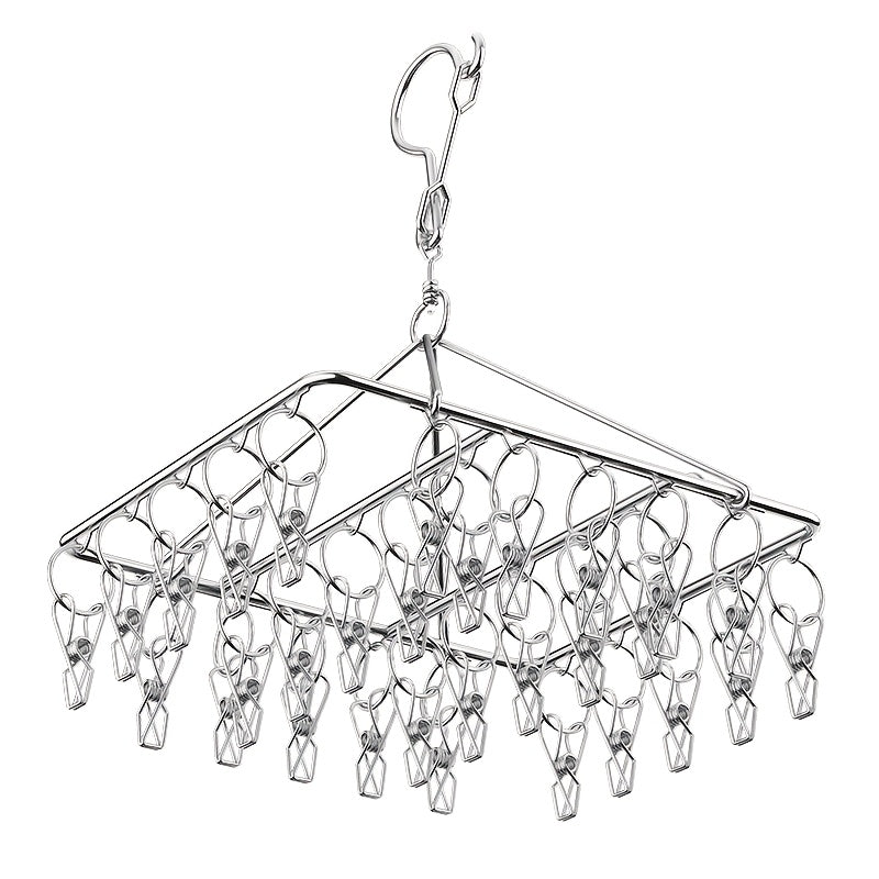 Estante para secar calcetines de acero inoxidable con 20/30/40 clips y gancho giratorio