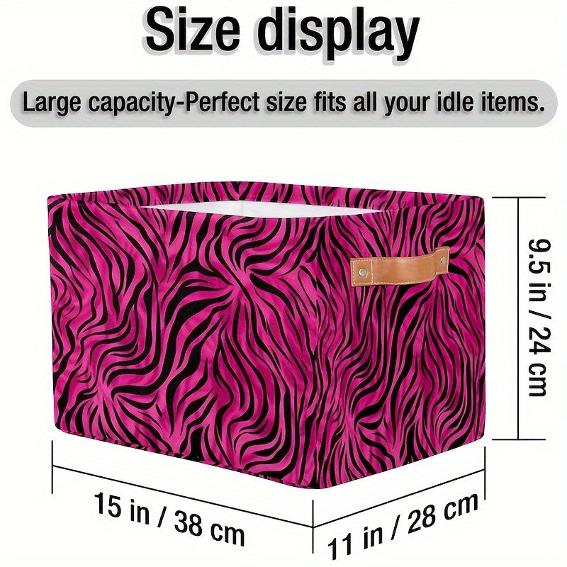 Zarif Leopard naqshli saqlash qutisi tutqichlar bilan - O'yinchoqlar, kiyimlar va sovg'alar uchun mustahkam tashkilotchisi, shaftoli qizil rangda - Oson saqlash uchun tekis egiladi