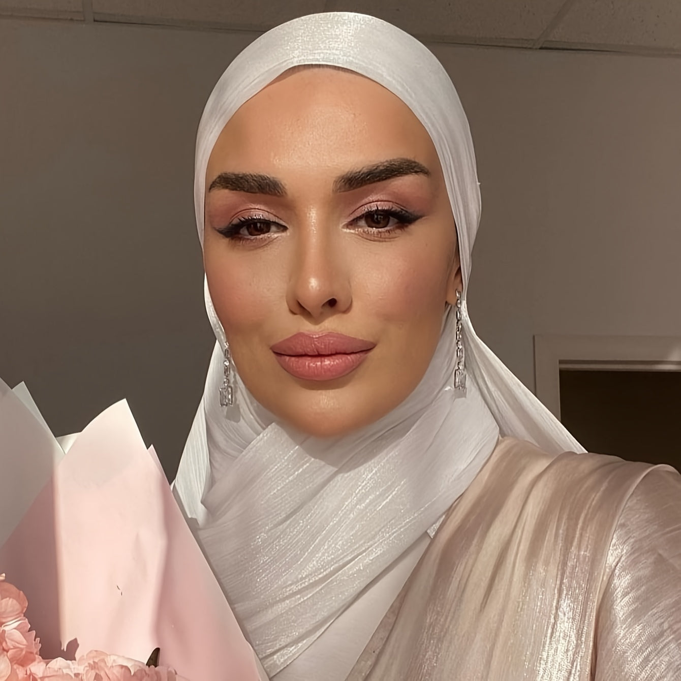 Elegant Organza Scarf with Crinkled Texture Satin Shayla Hijab for Women