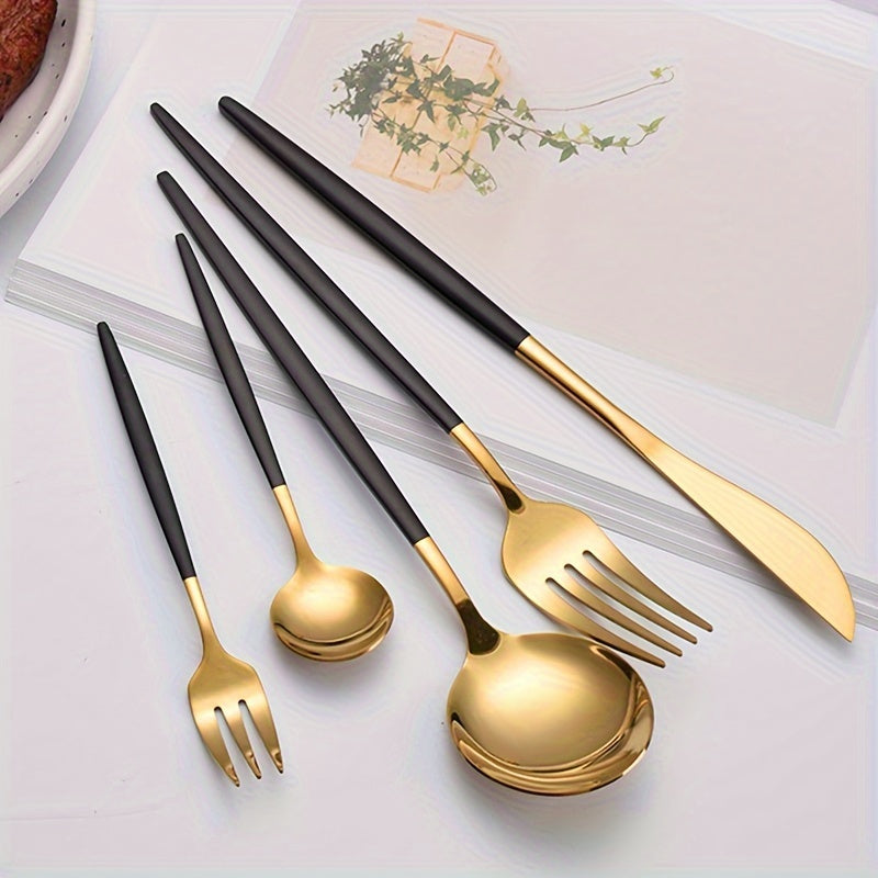 30-Piece Stainless Steel Cutlery Set with Thin Handles for Steak Dinner and Dessert